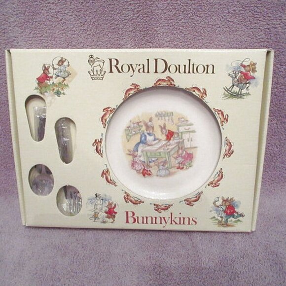 Vtg Royal Doulton Bunnykins Children’s Dish Set 3 Piece Spoon Plate Fork NEW - Picture 2 of 9